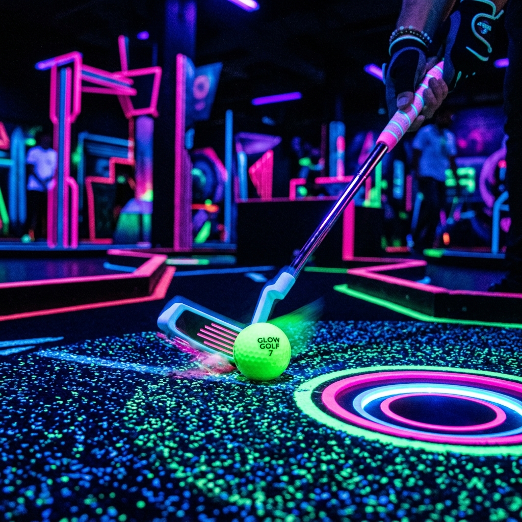 Vnitřní minigolf Brno s 3D prvky, UV osvětlením a skvělou atmosférou