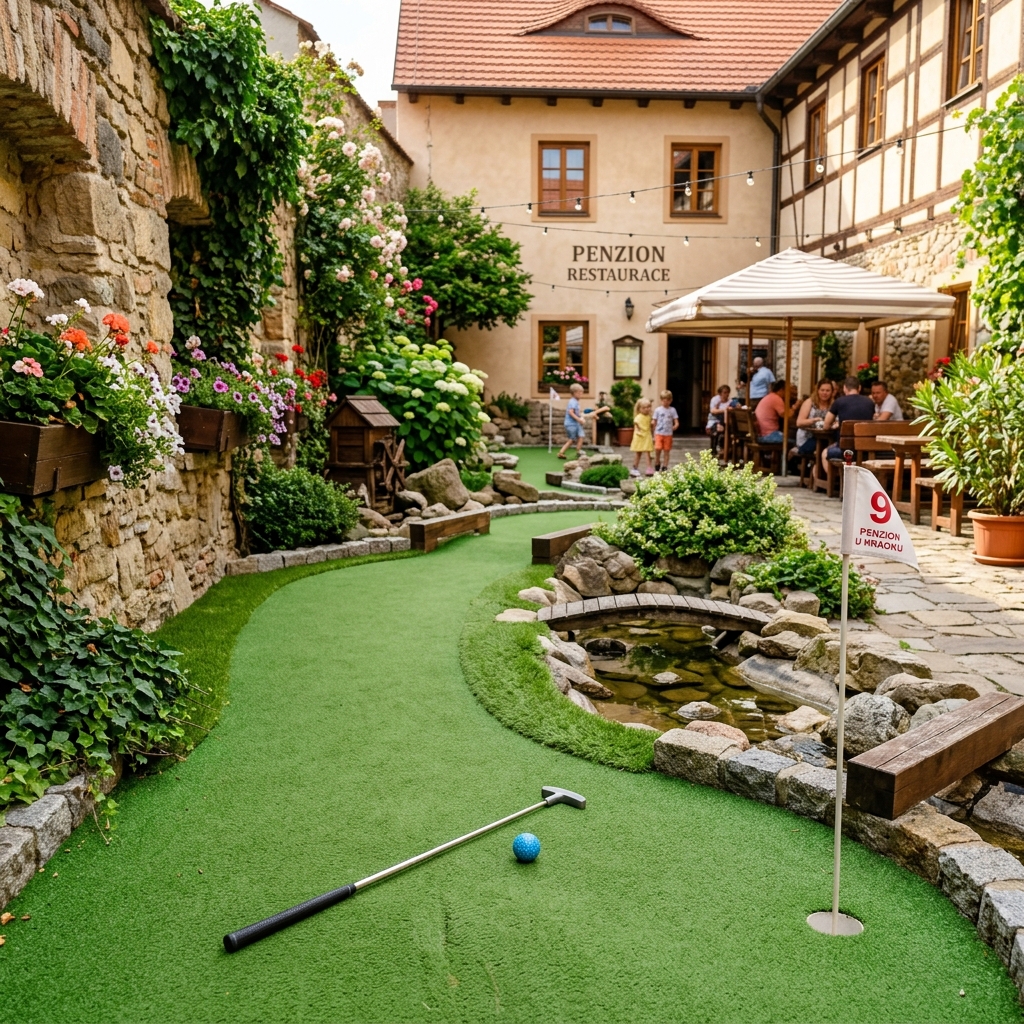 Penzion Alfa Louny minigolf vnitřní dvorek