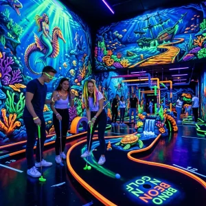 Neonový golf Brno aréna blacklight UV