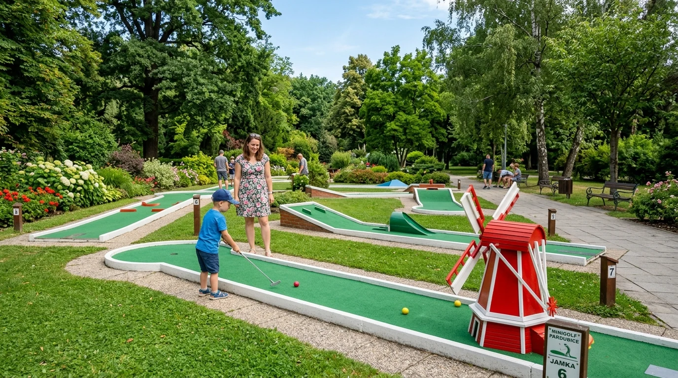 Eternitové minigolfové hřiště na koupališti Cihelna v Pardubicích